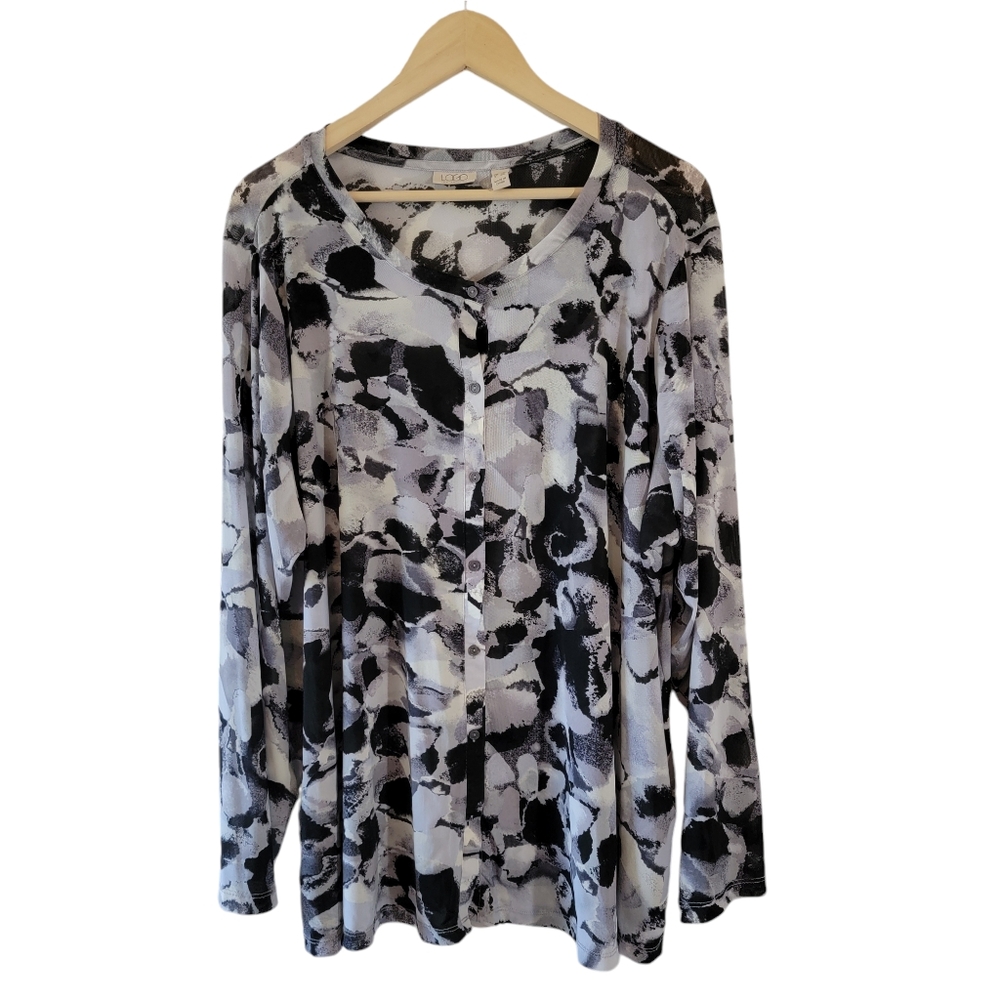 Logo Lori Goldstein Two Pcs Tank Layer + Button Top 3x Black Abstract Lagenlook
